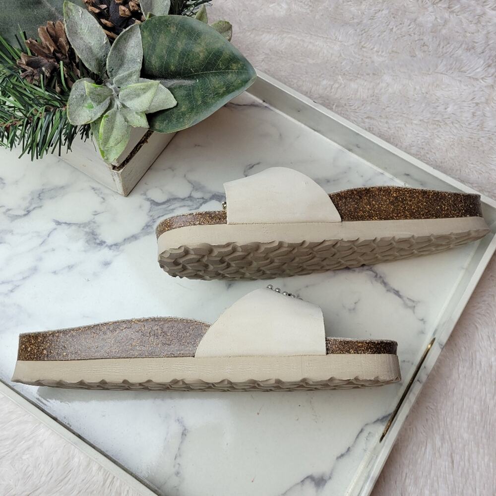 AUTENTI Beige Cream Pearl Buckle Leather Slide Comfort Sandal Size 41 - Picture 9 of 14